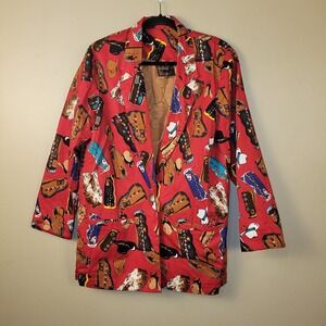 Vintage 90s Circle T Western Blazer Jacket Red Cowboy Boots USA Made Cotton